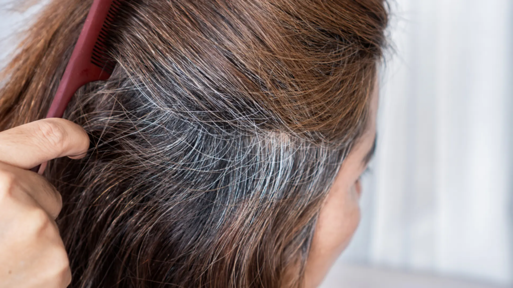 Clinician examining a patient's grey hair
