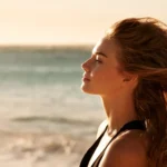 Female with long hair at beach