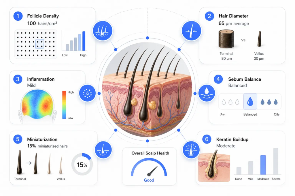 Infographic showing what AI scalp analysis measures